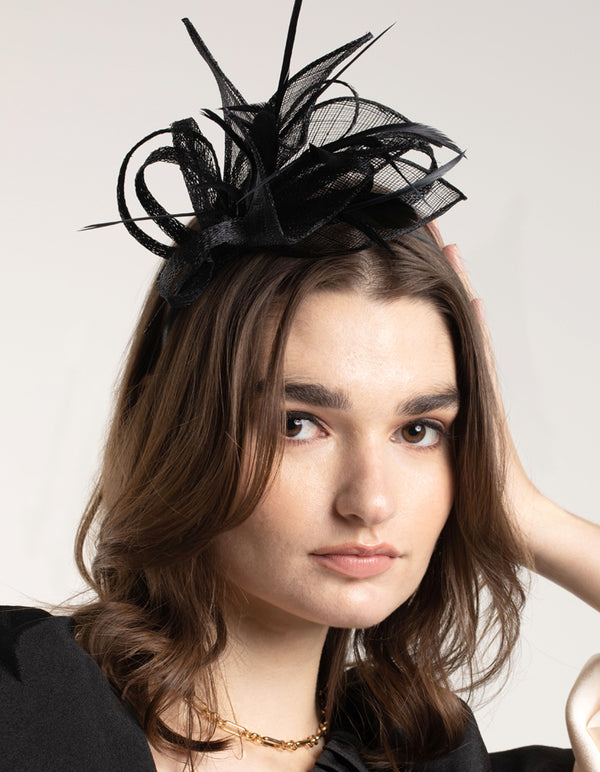 Black Petal Looped Mesh Sinamay Fascinator