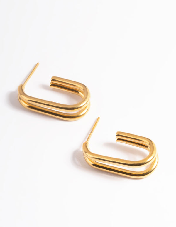 Waterproof Gold Plated Stainless Steel Oval Double Hoop Earrings