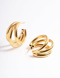 Waterproof Gold Plated Stainless Steel Triple Hoop Earrings - link has visual effect only
