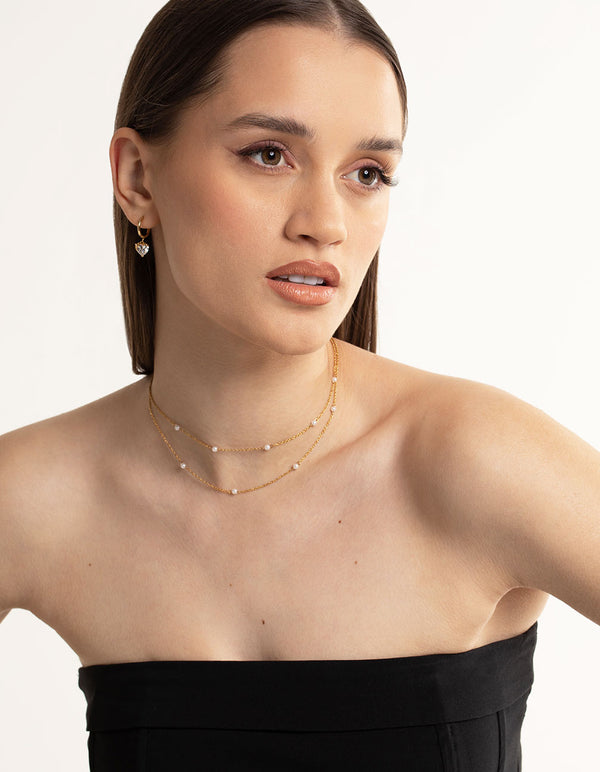 Waterproof Gold Plated Stainless Steel Cubic Zirconia Heart Huggie Earrings