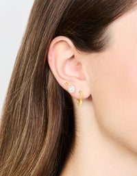 Waterproof Gold Plated Stainless Steel Cubic Zirconia Stud & Huggie Earring Pack - link has visual effect only