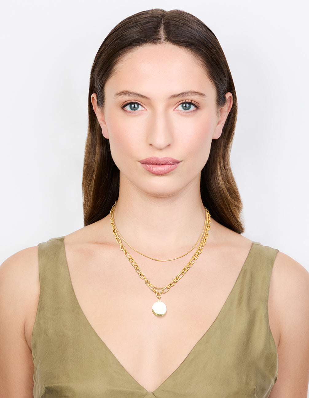 Waterproof Gold Plated Stainless Steel Oval Chunky Disc Layered Necklace