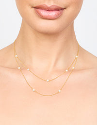 Waterproof Gold Plated Stainless Steel Dainty Freshwater Pearl Double Layer Necklace - link has visual effect only