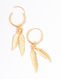 Gold Plated Sterling Silver Dangle Leaf Huggie Earrings - link has visual effect only