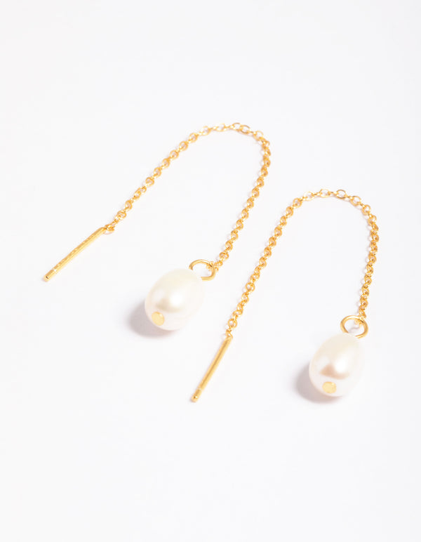 Gold Plated Sterling Silver Freshwater Pearl Threader Earrings