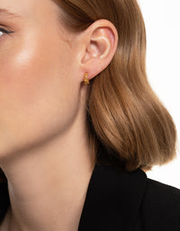 Gold Plated Sterling Silver leaf Detailed Huggie Earrings - link has visual effect only