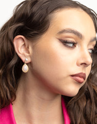Gold Pearl Neutral Stone Drop Earrings - link has visual effect only