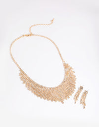 Gold Diamante Tassel Earrings & Necklace Set - link has visual effect only