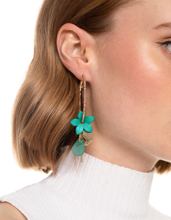 Gold Disc & Flower Cluster Hoop Earrings
