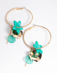 Gold Disc & Flower Cluster Hoop Earrings - link has visual effect only