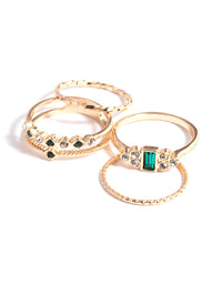 Gold Delicate Diamante Ring 4-Pack - link has visual effect only
