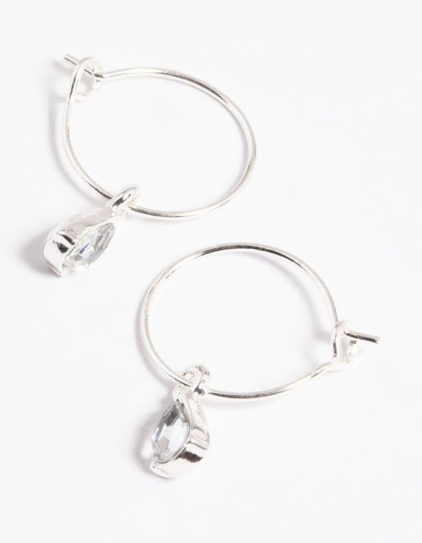 Silver Pear Drop Hoop Earrings