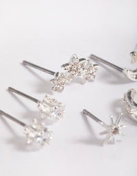 Silver Plated Cubic Zirconia Celestial Stud Earrings 6-Pack - link has visual effect only