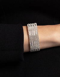 Silver Spiky 4 Row Diamante Wrist Cuff - link has visual effect only