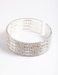 Silver Spiky 4 Row Diamante Wrist Cuff - link has visual effect only