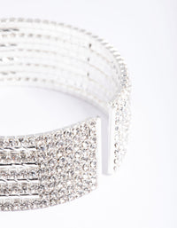 Silver Spiky 4 Row Diamante Wrist Cuff - link has visual effect only