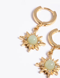 Gold Plated Green Semi Precious Sun Earrings - link has visual effect only