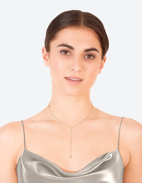 Gold Plated Cubic Zirconia Lariat Necklace