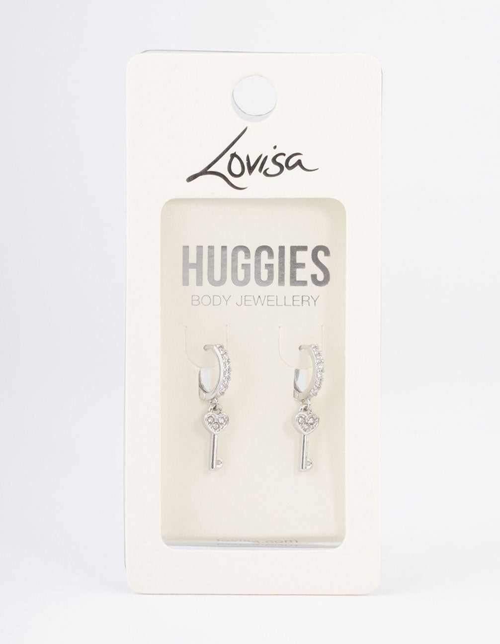 Silver Diamante Keys Huggie Earrings