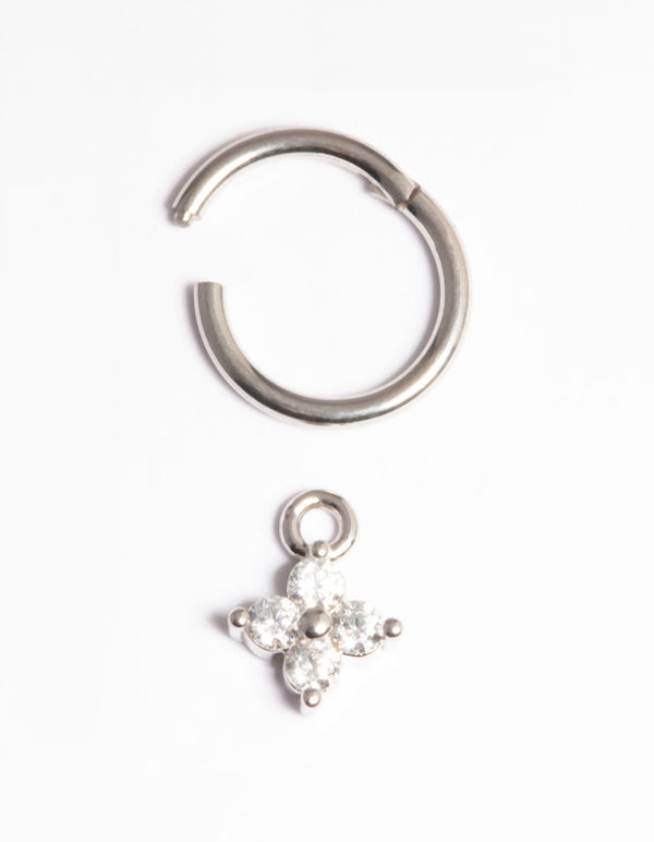 Surgical Steel Cubic Zirconia Flower Clicker Ring