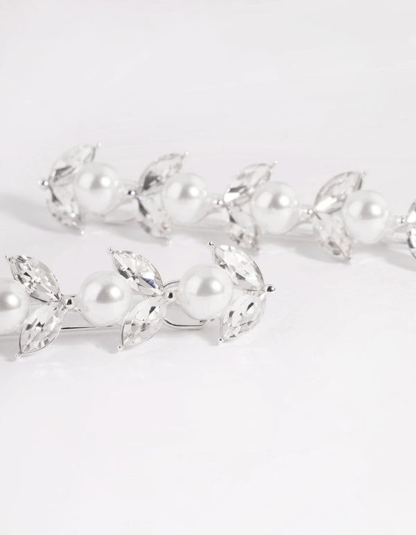 Silver Diamante & Pearl Row Clip Pack