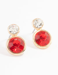 Gold Two Stone Round Stud Earrings - link has visual effect only