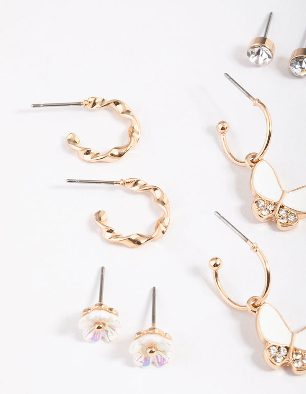 Gold Diamante Butterfly Garden Earrings 8-Pack