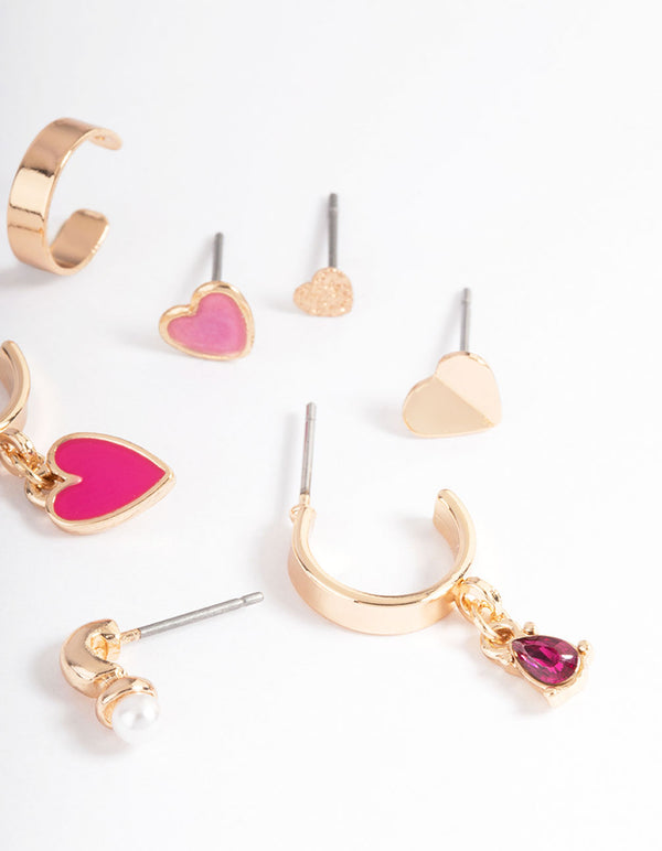 Gold Enamel Heart Stack Earrings