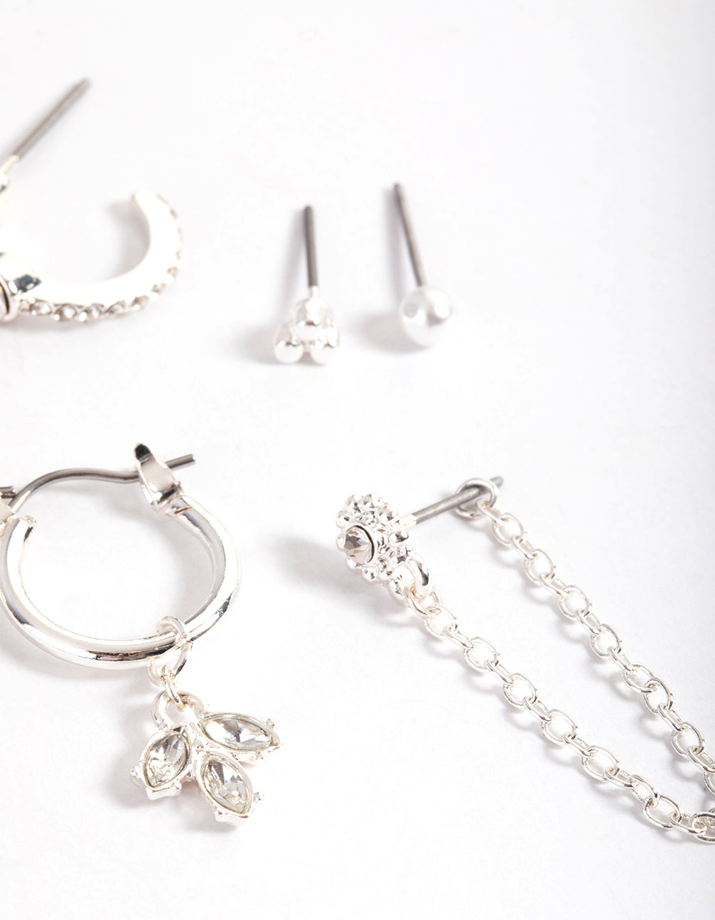 Silver Diamante Star & Leaf Stack Earrings