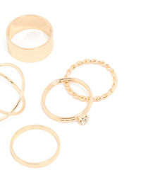 Gold Thick & Diamante Stack Ring 8-Pack - link has visual effect only