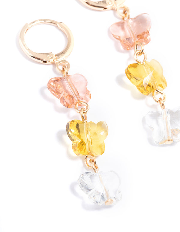 Gold Trio Butterfly Drop Huggie Earrings