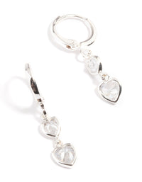 Silver Two Heart Drop Huggie Earrings - link has visual effect only