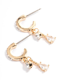 Gold Diamante Two Drop Mini Hoop Earrings - link has visual effect only