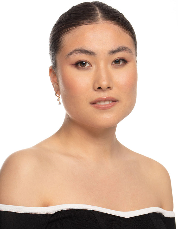 Gold Diamante Two Drop Mini Hoop Earrings