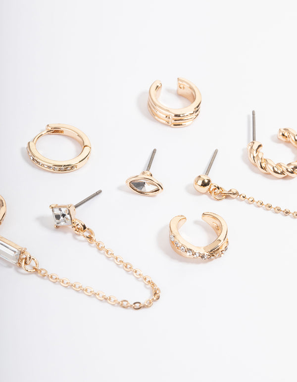 Gold Cuff & Drop Mixed Earring Pack