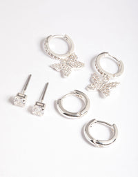 Silver Plated Brass  Cubic Zirconia Pave Butterfly Earring 6-Pack - link has visual effect only