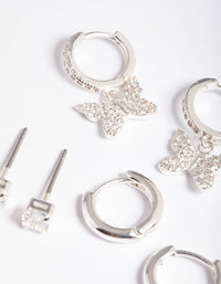 Silver Plated Brass  Cubic Zirconia Pave Butterfly Earring 6-Pack - link has visual effect only