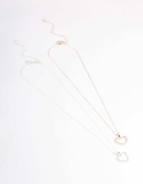 Mixed Metal Open Heart Diamante Necklace Pack