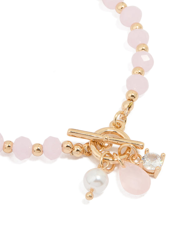 Gold Pearl & Diamante Beaded Bracelet