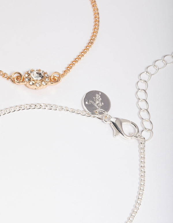 Mixed Metal Classic Diamante Circle Bracelet Pack