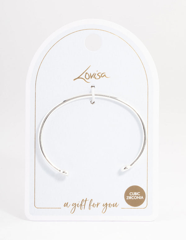 Silver Cubic Zirconia Diamante Open Cuff Bracelet