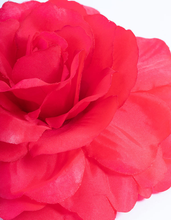 Red Fabric Large Flower Corsage Clip