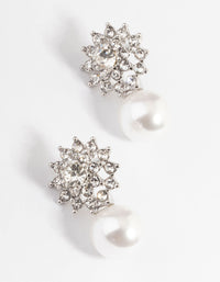 Silver Diamante Swirl Pearl Stud Earrings - link has visual effect only