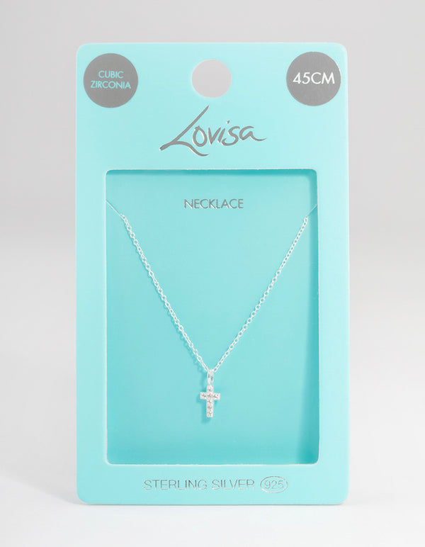Sterling Silver Cubic Zirconia Small Cross Necklace
