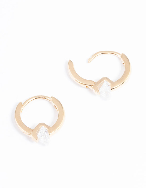 Gold Plated Sterling Silver Round Cubic Zirconia Huggie Earrings