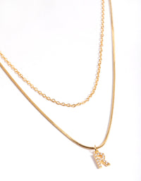 Letter R Gold Plated Layered Diamante Initial Necklace - link has visual effect only