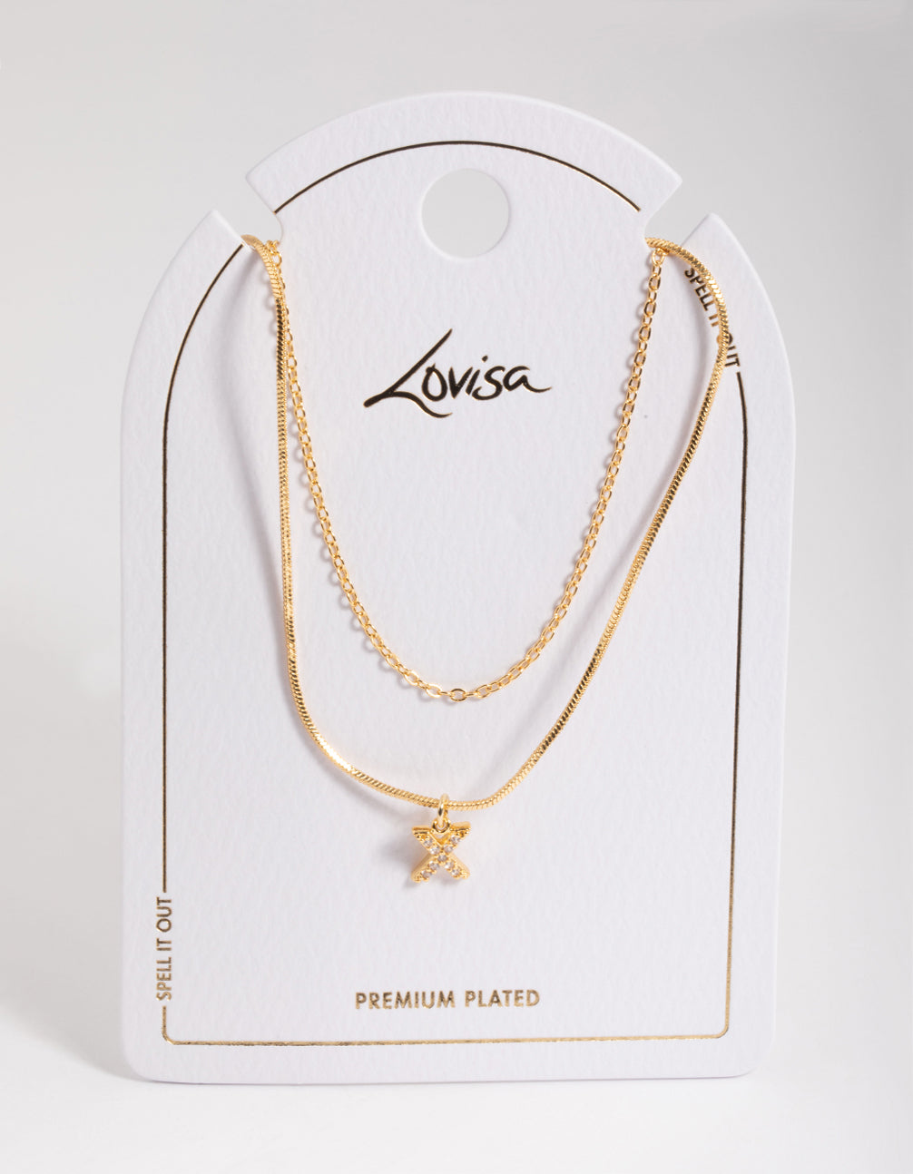 Letter X Gold Plated Layered Diamante Initial Necklace