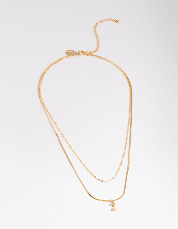 Letter Z Gold Plated Layered Diamante Initial Necklace
