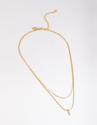 Letter I Gold Plated Layered Diamante Initial Necklace - link has visual effect only