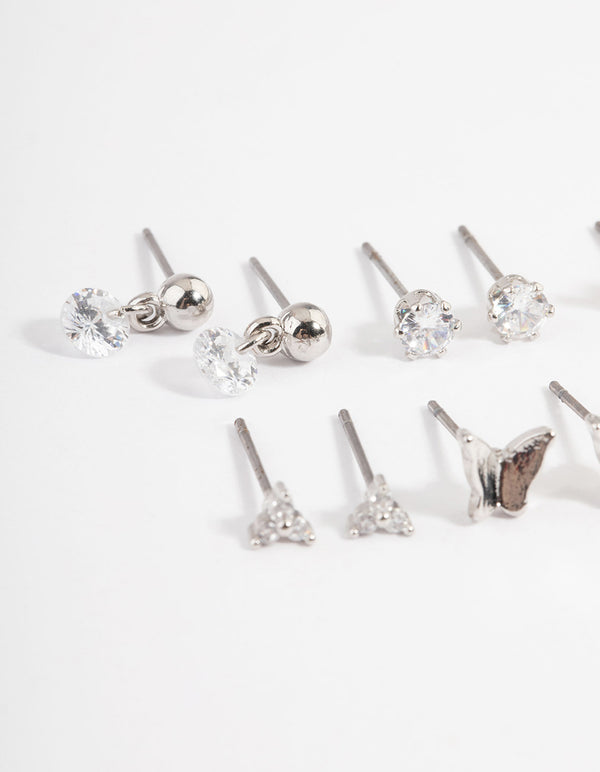 Silver Cubic Zirconia Butterfly Leaf Earring 6-Pack